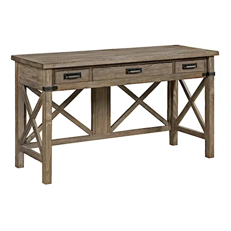 Rustic Weathered Gray Desk with Keyboard Drawer and Electrical Outlet